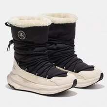 CAMEL CROWN 女士休闲雪地靴冬季户外雪地靴高帮女鞋防滑防水加厚保暖棉鞋 - 米白/黑 - 查看 4