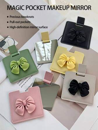 1pc Creative Makeup Mirror, New INS Style Macaron Cute Bow Stainless Steel Makeup Mirror With Leather Case, Portable Folding Mirror, Multi-Functional Makeup Palette, Anti-Drop Durable For Home, Travel, Gift For Friends, Family, Girlfriend, Valentine's Day, Mother's Day,Cheap,Stocking Stuffers,Makeup,Makeup Tools,Cheap Stuff,Gifts,Gifts For Women,Christmas Gifts