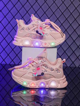 1 Pair Stylish LED Lighting Leather Breathable Sports Shoes, Suitable For Boys And Girls - Casual, Shock-Absorbing, All-Season Non- Outdoor Running And Walking Shoes