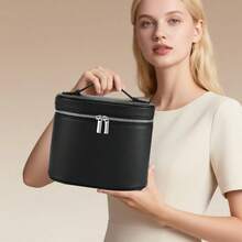 Bolsa de maquillaje, estuche de vanidad, bolsa de cosméticos con divisor extraíble, bolsa de aseo de viaje para mujeres, organizador portátil de caja de maquillaje, marrón - Negro - Ver 1