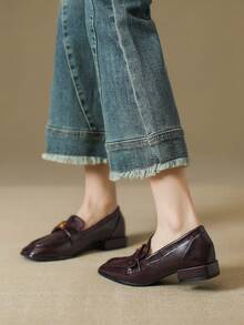 2-Way Vintage Flat Loafers For Women, Thick Heel Square Toe -On Mule Shoes, Retro College Style British