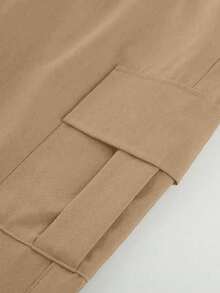 بنطلون كارجو مستقيم الساق للأولاد المراهقين، ديكور بشريط فيلكرو وجيب، للرياضة والخارج، موسم الربيع/الخريف، قطعة واحدة - كاكي - مشاهدة 6