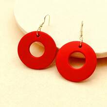 1 Pair Vintage Wooden Hollow Round Pendant Earrings - Red - View 4