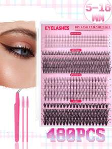 FQBFQB 120/480pcs Eyelash Clusters, DIY Eyelash Extension Clusters, D-Curled Eyelash Clusters,5-16mm Mixed, Eyelash Clusters Kit With 4 Styles - Bottom Lashes, Natural, Charming, Daily, Six Color Mixing Sets, Diy At Home, Suitable For Beginners To Use