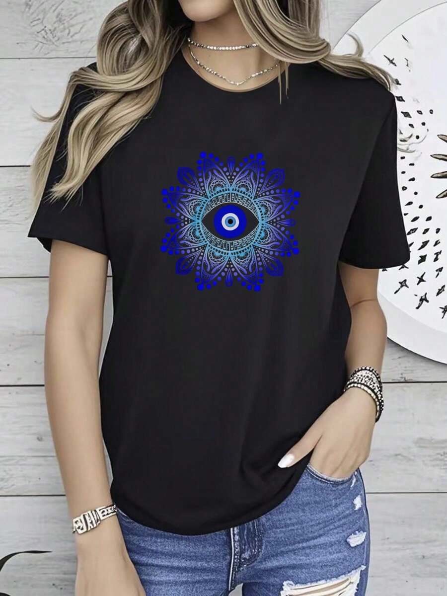 180g pure Cotton Evil Eye Sweatshirt, Evil Eye Mandala Shirt, Trendy Eye Shirt, Boho Shirt, Gift For Her, Mystical Shirt, Protect Your Energy Shirt, Comfortable Breathable streetwear T-Shirt For Women Casual women Women Top Graphic Tees fashion Casual - Negro - Ver 1