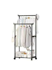 这款时尚的单层/双层衣柜配有滚轮和底座，适用于家庭、酒店、宿舍、客厅、卧室、阳台、玄关等场所。双杆设计（尺寸：57厘米*35厘米*120厘米，可悬挂6-8件衣物）易于拆卸。 - 彩色 - 查看 6