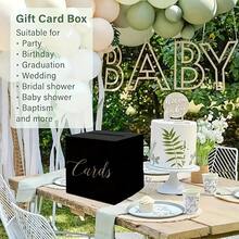 1 Set Black & White Gift Card Box With Gold Box Design, Suitable For Birthday Party, Wedding, Bridal Shower, Graduation, Retirement, Anniversary, Event Decoration, Includes 1 Gold Box + 10 Greeting Cards - Black - View 2