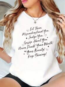 Empowering Inspirational Quote Wall Art - "Let Them Misunderstand You.Judge You.Gossip About You.Never Doubt Your Worth!Your Beauty!Keep Shining!"- Modern Decorative Print For Home Or Office, Perfect For Encouragement And Motivation Decor, Gift For Friends And Family - 白色 - 查看 1