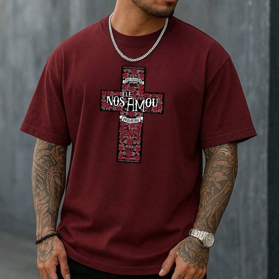 Camiseta camisa Ele Nos Amou casual de manga curta T-shirt de verão com decote redondo