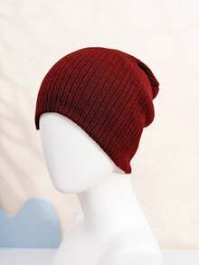 1 pieza Gorro de punto de unicolor con doble capa, gorro de punto cálido para exteriores, gorro de invierno casual y versátil adecuado para el transporte diario
