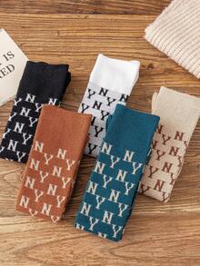 1 Pair Women's Long Socks, Ins Korean Style NY High Tube Socks, Retro College Style, Autumn/Winter