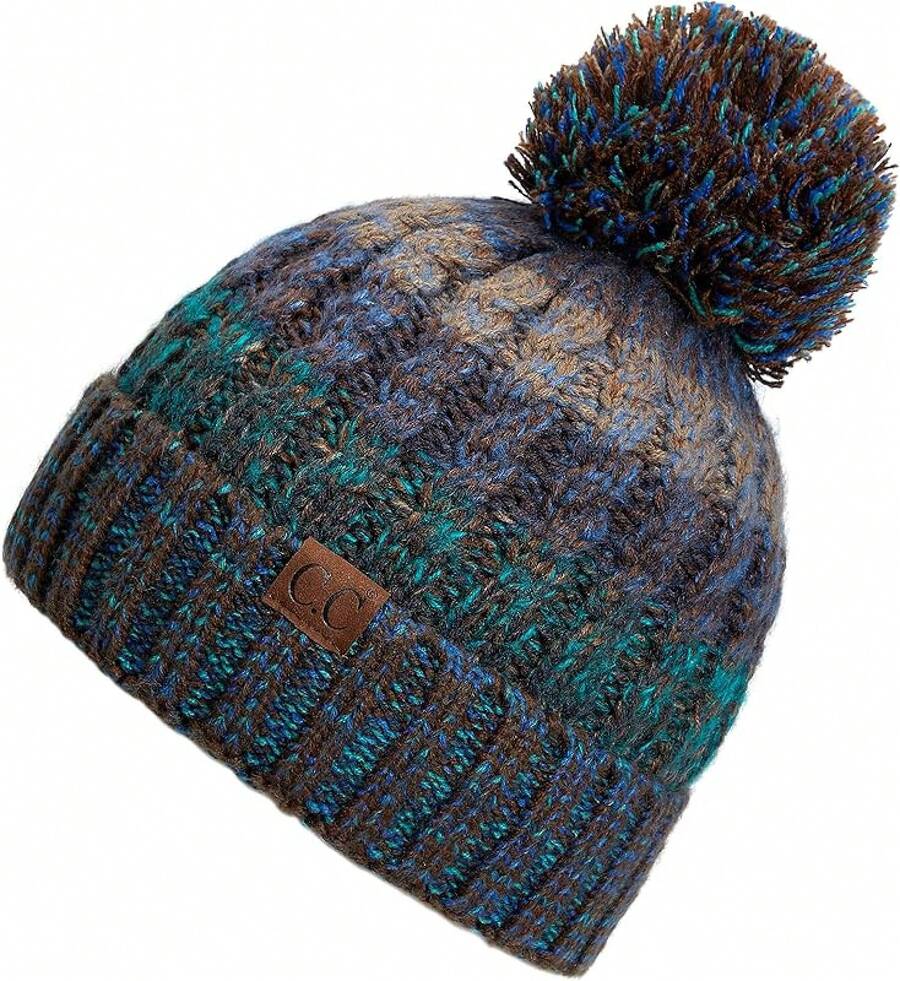 Gorro de invierno para mujeres exclusivo con puntadas de semillas y pompones de confeti (HAT-1816)(HAT-2214)(HAT-2085)(HAT-3841) - Sombrero: verde azulado - Ver 1