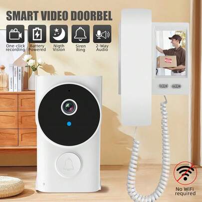 Video Doorbell, 3.5 Inches IPS Screen Monitor Doorbell Kits, Night Vision Outdoor Camera Door Intercom, Direct Connection, 2-Way Intercom, One-Click Doorphone Telephone Style For Home, Office, No WiFi Or App Needed