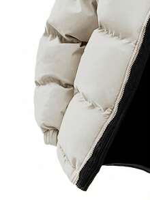 Men's Autumn/Winter Color Block Thickened Warm Outdoor Sports & Casual Hooded Padded Coat - Beige - View 4