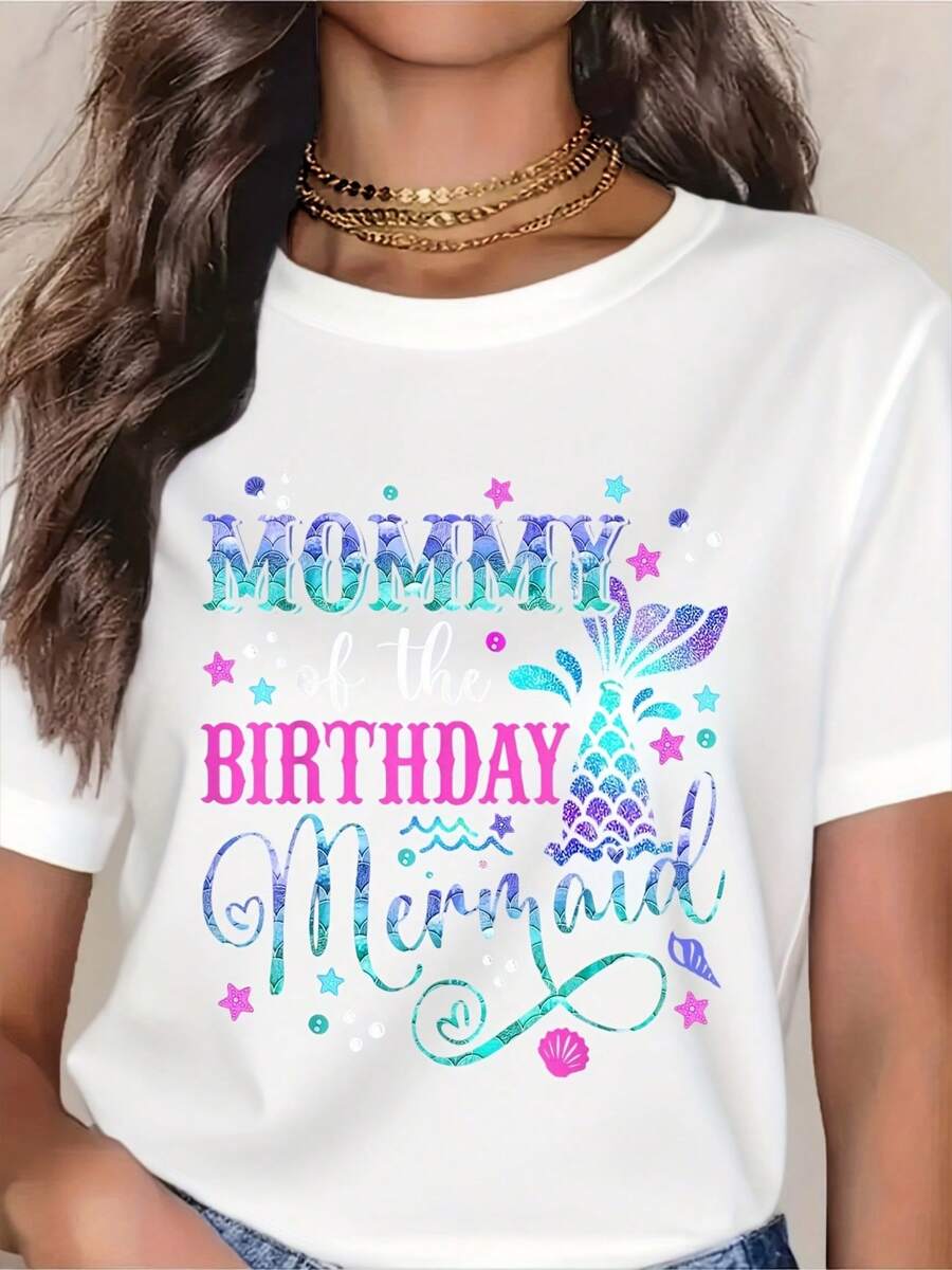 Mommy Of The Birthday Mermaid T-Shirt For Women, Fun And Colorful Mermaid Birthday Party Shirt, Perfect Gift For Mom's Birthday Celebration, Cute Mermaid Theme Tee For Mother's Day Or Birthday Events - trắng - Xem 1