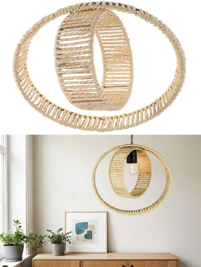 1pc Handwoven Lamp Shade, Bohemian Style Woven Rattan Lamp Shade, Round Woven Lamp Shade, Decorative Lamp Shade, High-End Lamp Shade, Home Decor, Suitable For Home, Living Room, Bedroom, Kitchen, Hallway, Cafe, Restaurant, Music Bar, Outdoor, Bathroom, Holiday, Christmas, Hotel, Gift