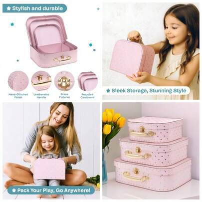 - Juego de 3 maletas de cartn, caja de almacenamiento decorativa clsica, decoracin clsica para cumpleaos, bodas y Navidad, decoracin retro en colores pastel