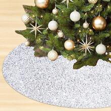 Falda de árbol de Navidad azul de 36 pulgadas con lentejuelas de terciopelo brillantes y collar de purpurina para árbol de lápiz y decoraciones azules de Navidad - Blanco - Ver 13