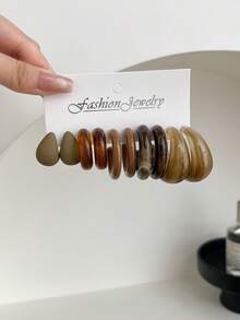 1 Set Of 5 Pairs Of Comma, Teardrop, Cute Stud Earrings, Versatile Mini C Hoop Earring Set - Coffee - View 24