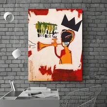Framed Canvas Jean-Michel Basquiat Graffiti Street Trumpet Wall Art Poster - Vibrant Abstract Canvas Print, Modern Home & Office Decor, Artistic Wall Display | Expressive Artwork | High Visual Impact, Wall Mural - Framed - View 3