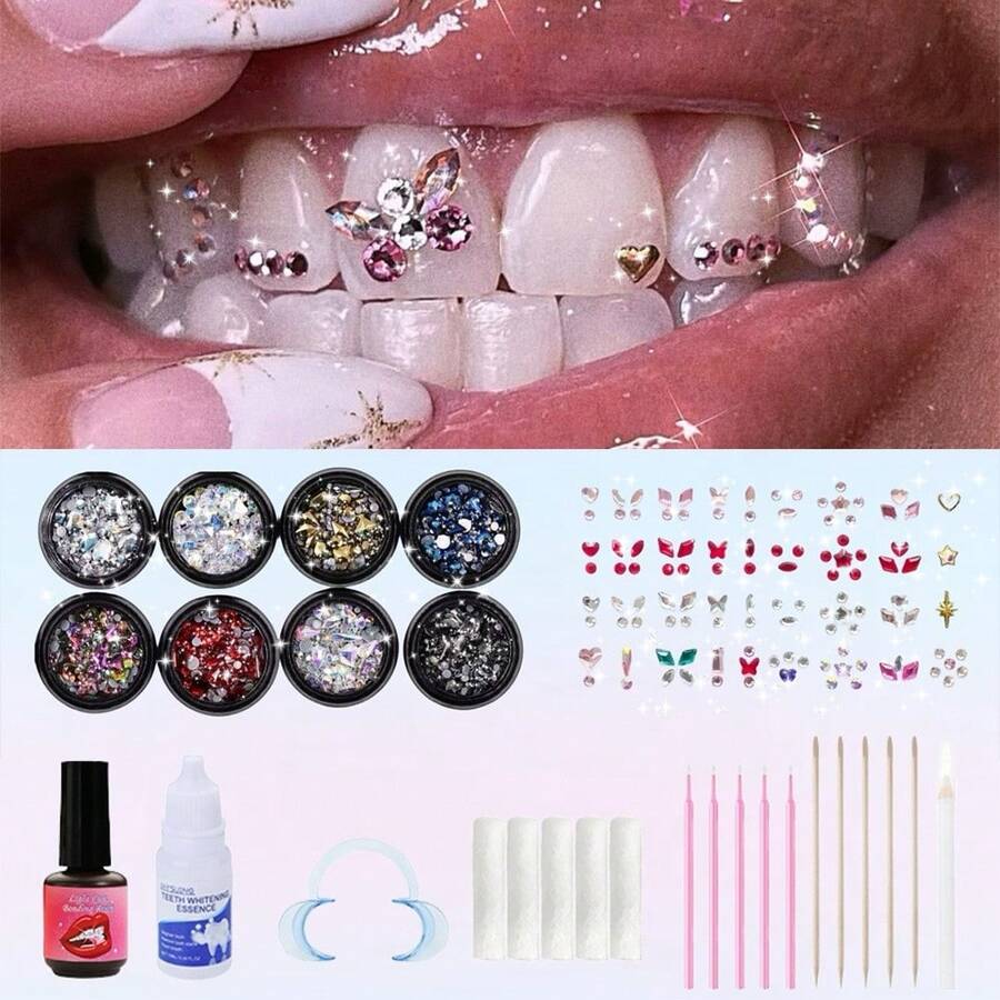1 Set/35pcs Cute Butterfly Teeth Decorations With Box, Y2K Fashionable Teeth Accessories, DIY Teeth Decoration Starter Kit, Unisex (Excluding Glue) - 35Pcs Multi-color - View 1