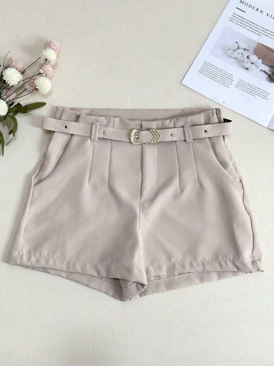 TAILORED SHORTS WITH LINED BELT FASHION BLOGGER - Beige - View 1