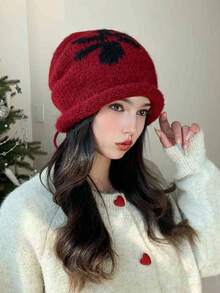 1 szt. Damska dzianinowa czapka z haftem, modna i uniwersalna, oddychająca i wygodna, składana i przenośna, odpowiednia do codziennych dojazdów, na kemping, w podróż, na piesze wycieczki, do parków rozrywki, kawiarni, na farmę, na spotkania, imprezy i do fotografii, jesień/zima