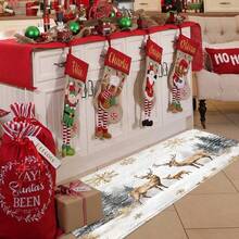 1 pièce Paillasson avec motif de renne de Noël, flocon de neige et sapin imprimé sur surface en fausse laine avec fond en TPR. Tapis de salle de bain, tapis de cuisine, tapis de buanderie, décoration de fête, décoration de maison, décoration de mariage, décoration de salle à manger