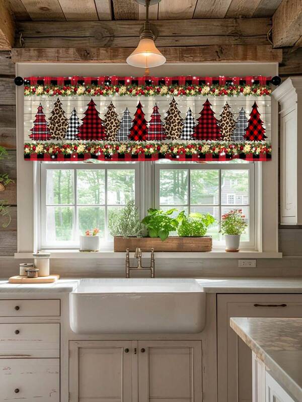 1pc Christmas Gift Christmas Snowman, Reindeer, Christmas Tree Atmosphere Decorative Sheer Curtain, Translucent But Not See-Through Curtain Voile, Suitable For Living Room And Bedroom, Door Curtain, Kitchen Curtain, Noise Reduction, Christmas Decor Curtain Voile (120g Fabric Weight)