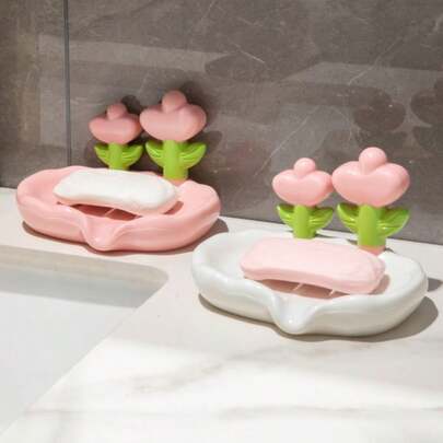 1 pieza Plato de jabón con drenaje automático con diseño floral - Accesorio de baño duradero e higiénico para la decoración del hogar