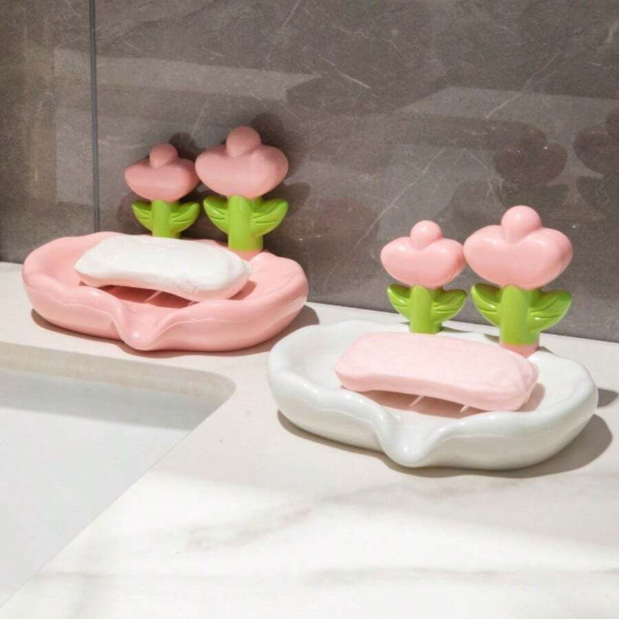 1pc Floral Self-Draining Soap Dish - Durable, Hygienic Bathroom Accessory For Home Decor