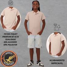 Polo Infantil Menino Camisa Algodão Piquet Tam: 4 ao 16 - Bege - Visão 5