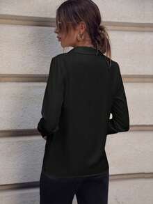 QIANZHIDU Women's French Solid Color V-Neck With Brooch Long Sleeve Business Interview Commuting Leisure Relaxation Simple Shirt Spring Summer Autumn - Black - View 4