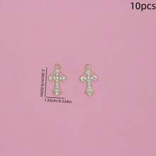 10/20pcs Fashionable Full Rhinestone Cross Zinc Alloy Small Pendant DIY Earrings, Necklace, Bracelet Jewelry Accessories - Gold - View 8