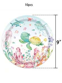 10 件海底派对用品适用于海洋主题生日派对海底世界生物装饰海洋动物盘子杯餐巾餐具套装可供 10 位客人使用水下海洋生物派对礼品，圣诞派对圣诞装饰圣诞装饰品圣诞礼物和装饰品促销 - 彩色 - 查看 8