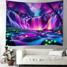 1pc Purple Waterfall Pattern Home Room Party Decor Backdrop Cloth, Suitable For Bedroom, Living Room, Study, Home Decoration, Installation Kit Included
