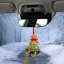 Car Rearview Mirror Charms Cute Crochet Christmas Tree Hanging Decorations Small Ornaments - 黃綠 - 查看 2