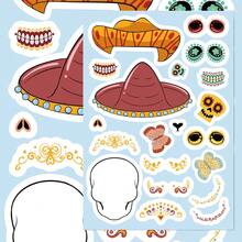 8pcs Mexican Day Of The Dead Face Swap Waterproof Stickers For Laptop, Water Bottle, Phone, IPad, Guitar, Fridge, Luggage, Suitable For Halloween, Day Of The Dead, Christmas And Other Holidays