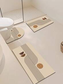 1/3片装浴室防滑吸水垫，硅胶垫，复古图案浴室垫，U型马桶垫，洗手盆吸水脚垫，2.5毫米厚圣诞装饰厨房地毯 - 幾何 - 查看 1