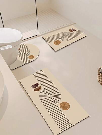 1/3 st. halkfri absorberande badrumsmatta, kiselgelmatta, retromönstrad badrumsmatta, U-formad toalettmatta, absorberande fotmatta för handfat, 2,5 mm tjocklek juldekorationsköksmatta