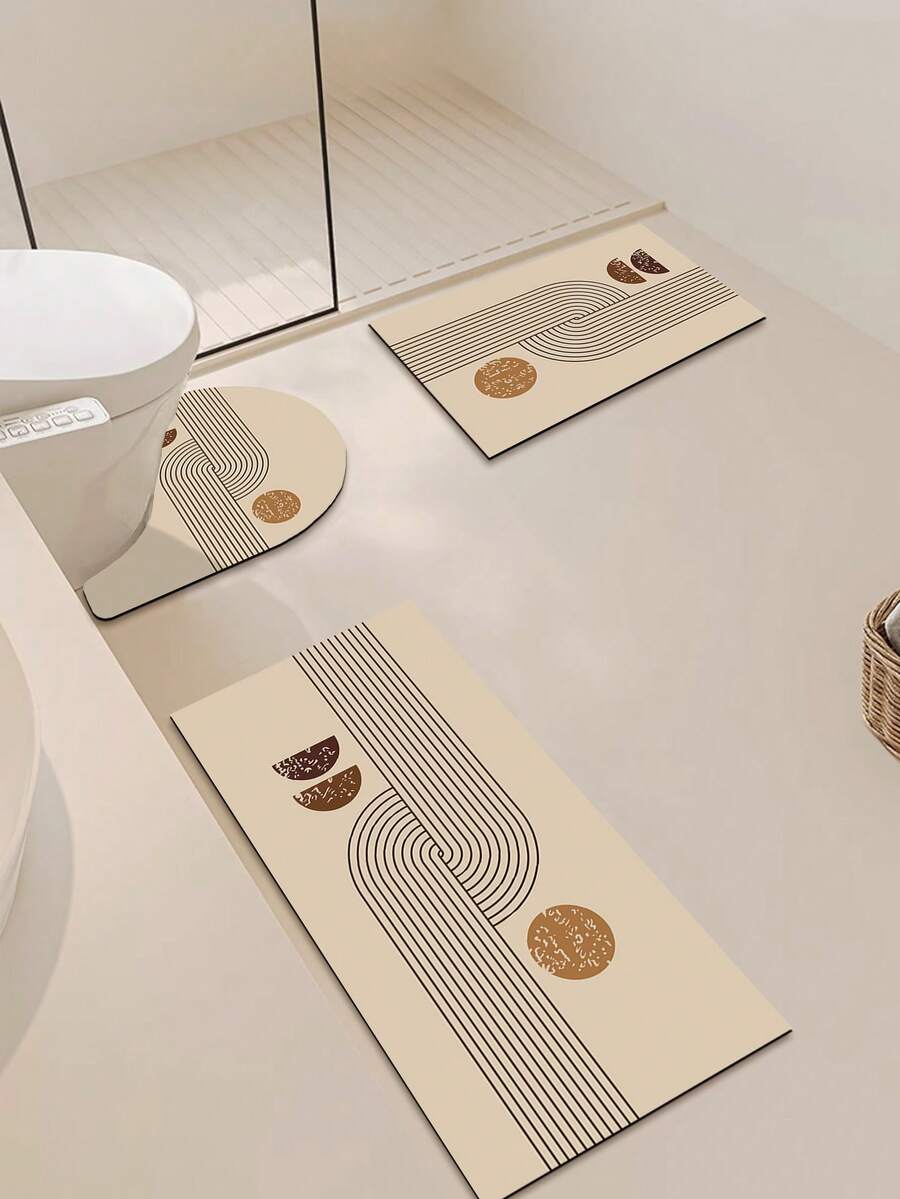 1/3片装浴室防滑吸水垫，硅胶垫，复古图案浴室垫，U型马桶垫，洗手盆吸水脚垫，2.5毫米厚圣诞装饰厨房地毯 - 幾何 - 查看 1