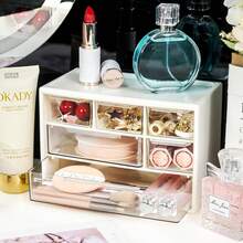 1 Stück Aufbewahrungsbox für den Schreibtisch, einfaches Ins Milchweißes Sechs-Gitter Mehrfach-Gitter Schublade Stationery Notizbuch Box, transparente staubdichte einfache Schreibtisch Trennwand Schublade Aufbewahrungsbox, Geburtstagsgeschenk, Halloween, Thanksgiving Geschenk, für Zuhause Schreibtischzubehör Büro, Schmuckaufbewahrungsbox