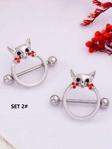 2pcs Skin-Friendly Hypoallergenic Titanium Steel Fox Head, Sunflower, Butterfly, Zirconia Flower Nipple Rings, 14G Circular Nipple Rings, Unisex Sexy Fashion Piercing Jewelry