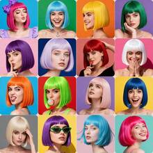 Short Wigs With Heart And Hair Cap Set Of 3 Colorful Neon Wig Funny Cosplay Halloween Party Costume Pink