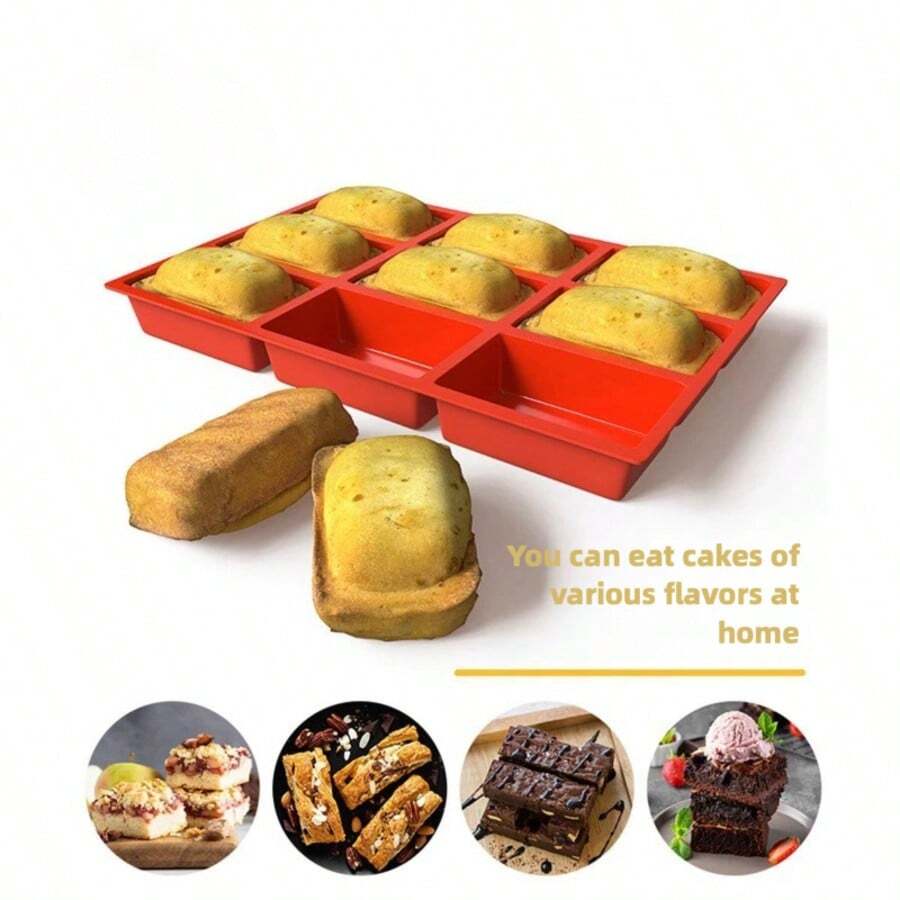 1pc Silicone Mini Loaf Pans, Silicone Baking Mold, Non-Stick Mini Bread Pans, 9 Cavities Silicone Bread Baking Mold, Perfect For Mini Loaf, Cake, Bread And Meatloaf, Cake, Brownie, Heat-Resistant Manual Baking Molds For Birthday, Party - Rectangle Shaped Silicone Mold For Soap Making And Desserts - 紅色 - 查看 1