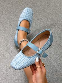 Sapatilhas Clássicas Xadrez Mary Jane para Mulheres, Sapatilhas de Balé Suaves Adequadas para Todas as Estações