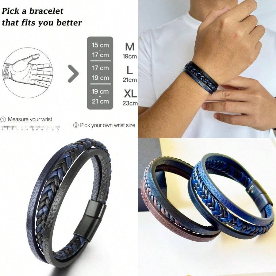 Men S Braided Leather Bracelet Stylish Magnetic Clasp Premium Handmade Wristband Available In 19cm And 21cm For Perfect Fit