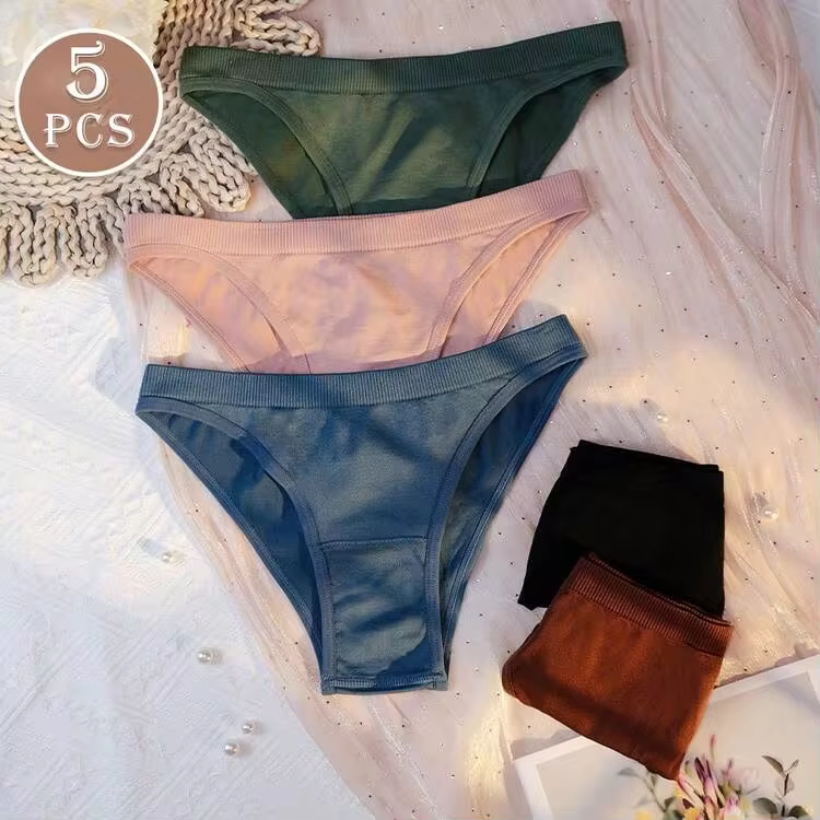 paquete de 5 bragas sexy de talla grande para mujeres, de unicolor básico, cómodas, de punto, de tiro bajo, suaves, tipo tanga, adecuadas para todas las estaciones y uso diario - Multicolor - Añade 10