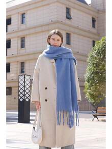 Bufanda cálida de invierno Wander Agio, pashmina larga, chales y envolturas grandes para mujeres, bufandas de manta grandes sólidas - Fruta Verde 9 - Ver 7