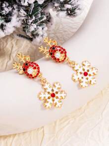 1 Pair Fashionable Christmas Reindeer & Snowflake Earrings, Suitable For Parties And Gatherings
